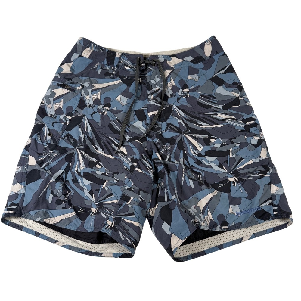 Patagonia Board Shorts Mens 31 Blue‎ Floral Nylon Swim Trunks Surf Gorpcore
